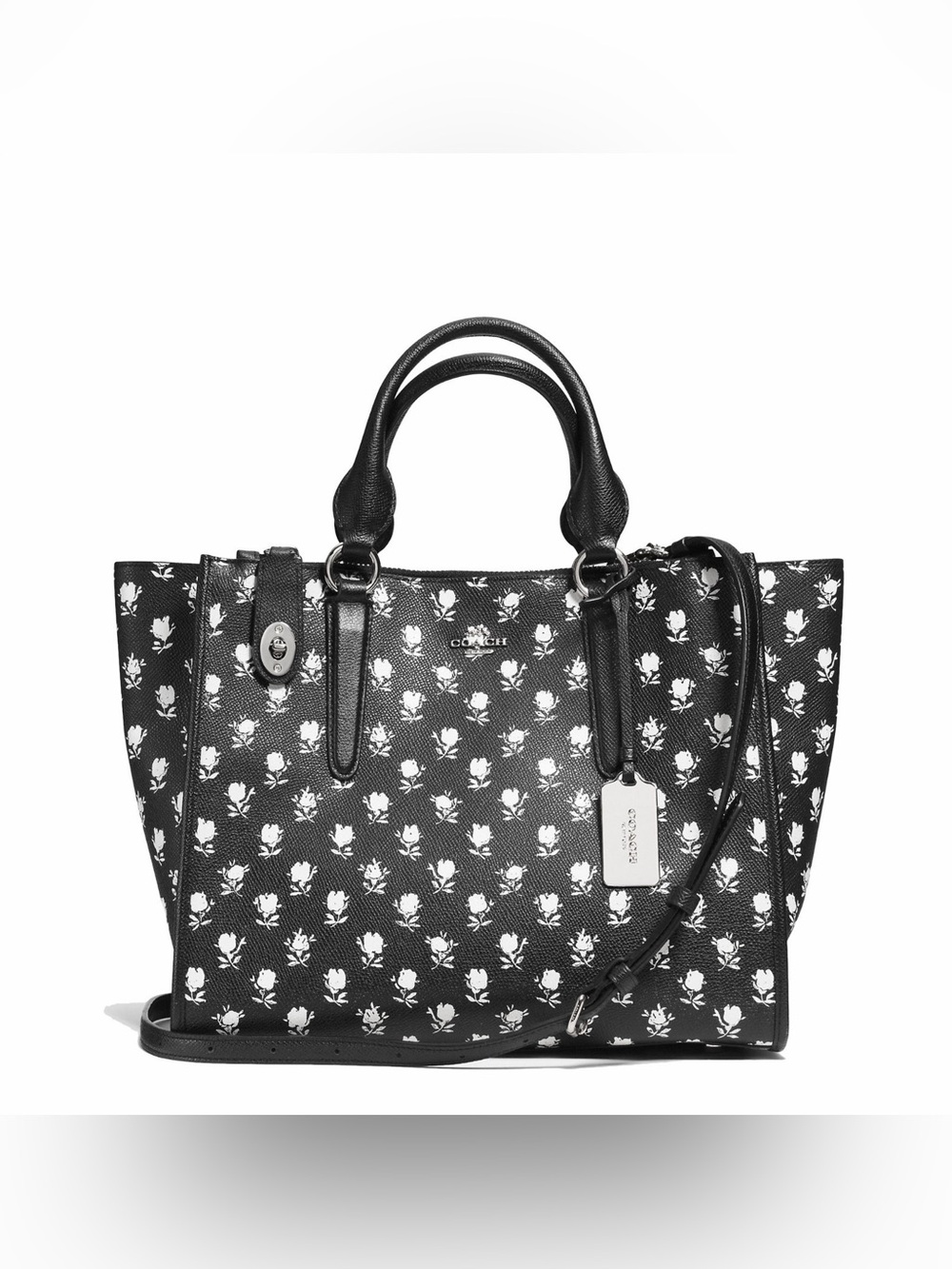 Coach - Badlands Floral - Crosby Carryall - Black and White Roses Coated Canvas